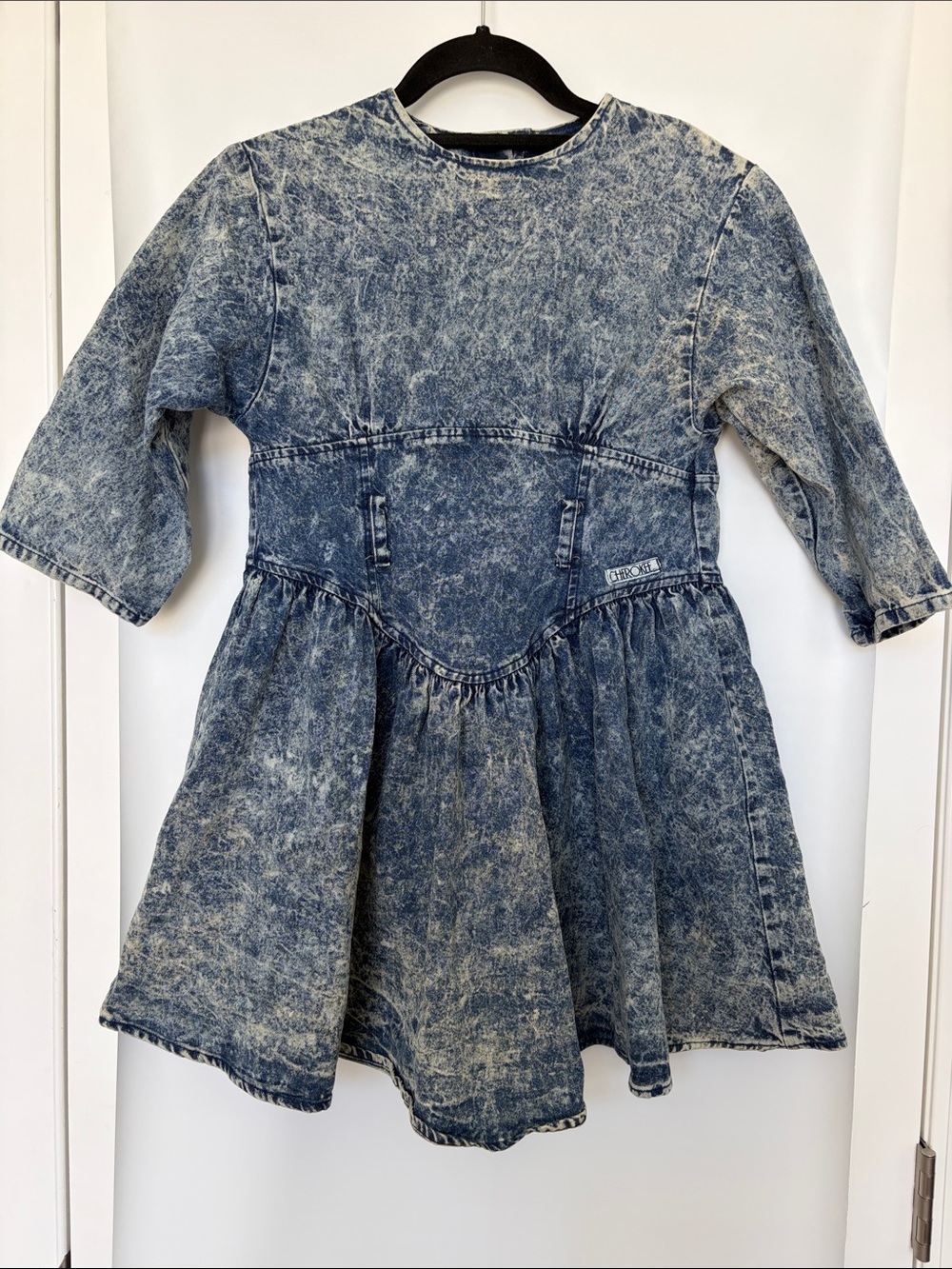 Vintage 80s Cherokee Girls Acid-Wash Denim Dress Western No Belt M